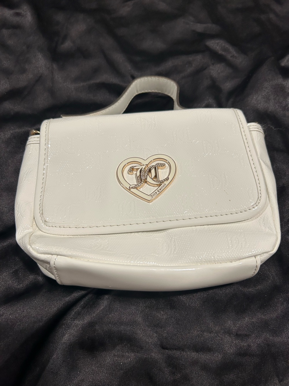 Juicy Couture White Patent Crossbody with Gold Heart Logo